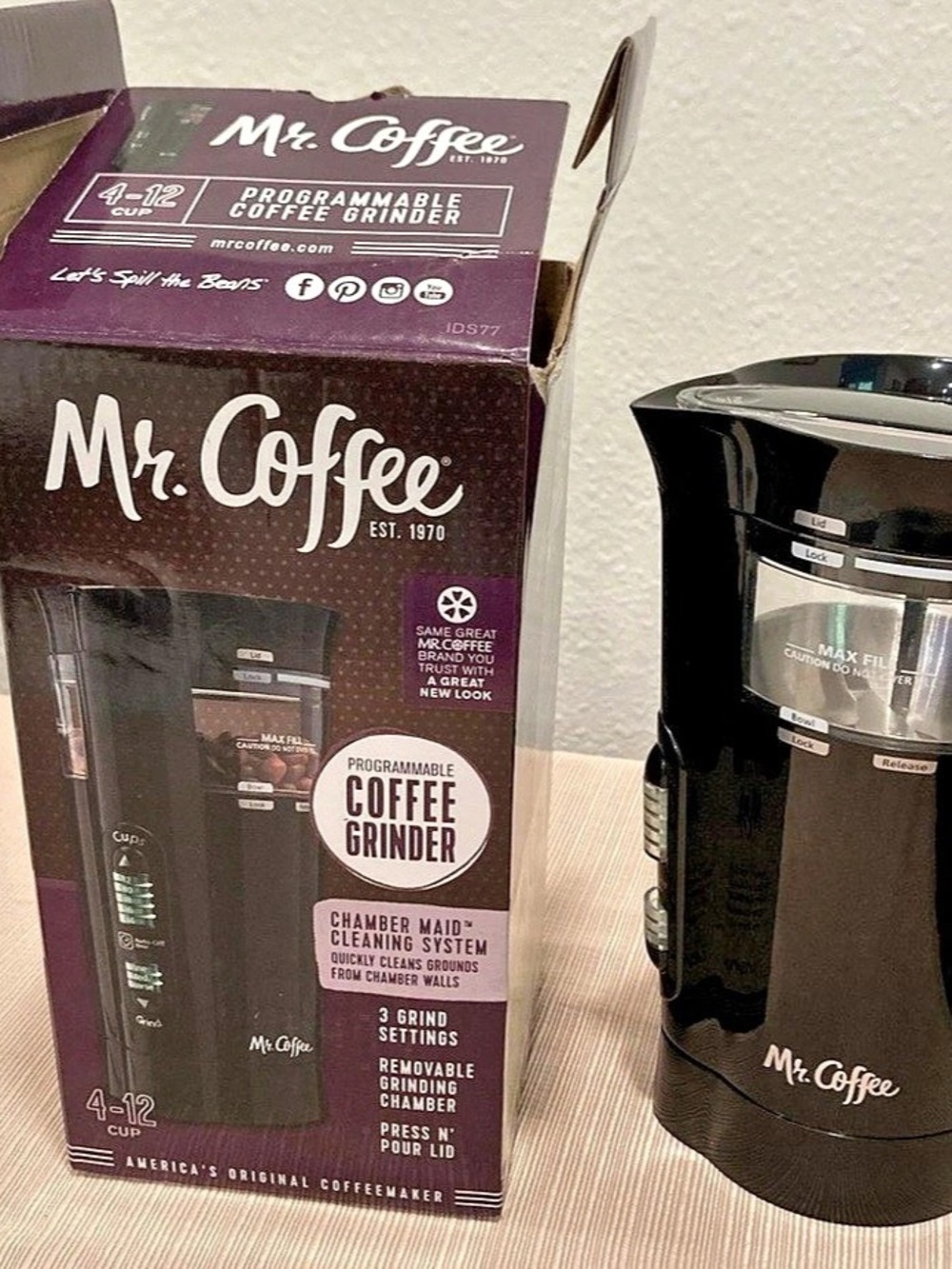 Mr. Coffee Programmable Coffee Grinder Electric 12 Cup Black
